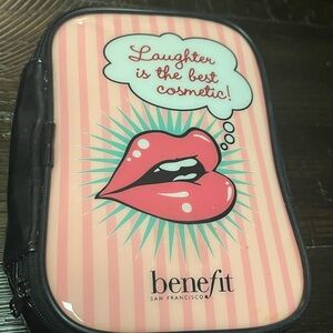Benefit Pink Striped Cosmetic Bag with Lip Design